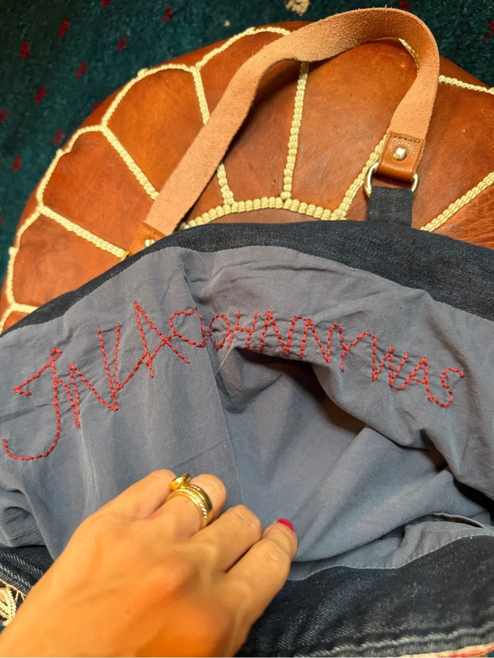 Johnny Was Navy Tote with Multicolor Floral Embroidery